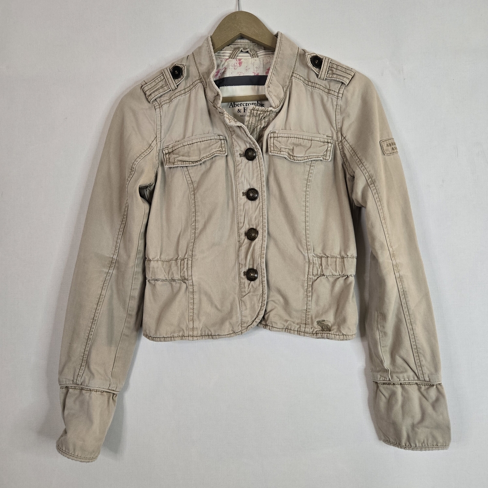 Abercrombie & Fitch Women's Size M Crop Military Tan Button Up Jacket - Picture 7 of 13